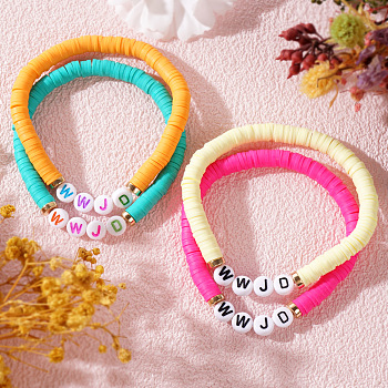 Bohemian Style Handmade Polymer Clay Heishi Beads Bracelet for Women, with Word WWJD