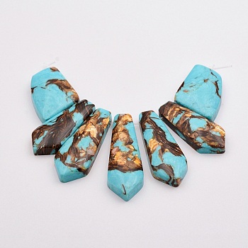 Assembled Bronzite and Synthetic Turquoise Beads Strands, Sagittate, 19~44x15~27x6~7mm, Hole: 1.5mm, about 7pcs/strand, 3.74 inch(9.5cm)