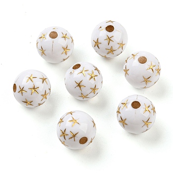Opaque Acrylic Beads, Round & Stars, White, 10mm, Hole: 2mm, 930pcs/500g