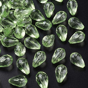 Transparent Acrylic Beads, Faceted, Teardrop, Light Green, 12x8mm, Hole: 1.5mm, about 1338pcs/500g