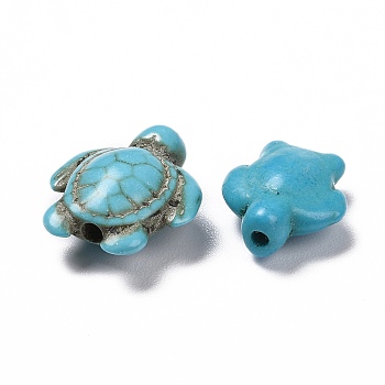 210 Pcs 2 Sizes Synthetic Turquoise Turtle Beads, Dyed, Turquoise, 18x14x8mm, 15x12x6mm, Hole: 1mm