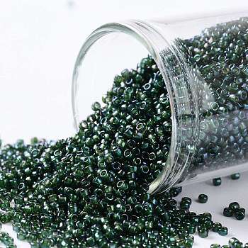 TOHO Round Seed Beads, Japanese Seed Beads, (384) Inside Color Green/Green, 15/0, 1.5mm, Hole: 0.7mm, about 3000pcs/bottle, 10g/bottle