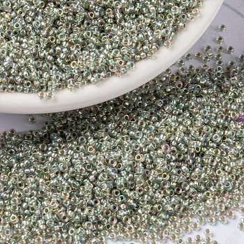 MIYUKI Round Rocailles Beads, Japanese Seed Beads, (RR3193) Silverlined Pale Moss Green AB, 15/0, 1.5mm, Hole: 0.7mm, about 5555pcs/bottle, 10g/bottle