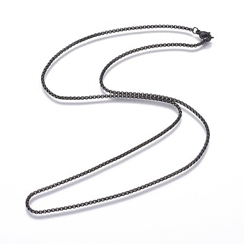 304 Stainless Steel Box Chain Necklaces, with Lobster Claw Clasp, Gunmetal, 23.62 inch(60cm), 2mm