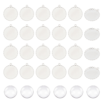 DIY Pendant Making Kits, including 316 Surgical Stainless Steel Pendant Cabochon Settings and Transparent Glass Cabochons, Platinum, 24.5~29.5x24.5~28.5x2.5~7mm, 60pcs/box