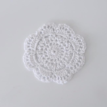 Cotton Braided Cup Mat, Woven Lace Coasters, Table Hot Pad, Home Decor, Flower, White, 100~120x3mm