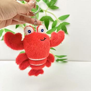 Alloy Keychains, Lobster, with PP Cotton and Plush, Platinum, 190mm