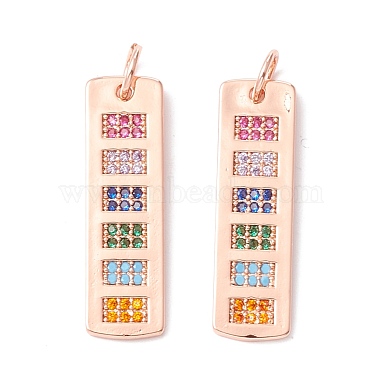 Real Rose Gold Plated Colorful Rectangle Brass+Cubic Zirconia Pendants