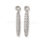 Brass Micro Pave Clear Cubic Zirconia Pendants, Long-Lasting Plated, Rack Plating, Stick Charms, Platinum, 16.5x3x2mm, Hole: 1.2mm(KK-C253-08P)