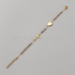 304 Stainless Steel Jesus & Cross Link Bracelet with 201 Stainless Steel Beaded Chains, Multi-color, 7-1/8 inch(18cm), Wide: 1.5~10mm(BJEW-WH0012-20A)