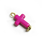 Opaque Acrylic Pendants, with Iron Findings, Cross, Medium Violet Red, 23x12x4.5mm, Hole: 2.7mm(PALLOY-TAC0074-15)