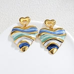 Women's 304 Stainless Steel Stud Earrings, Dangle Earrings, Heart, Colorful, Real 18K Gold Plated, 50x38mm(EJEW-A158-04G)
