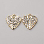 Rhinestone Pendants, with Light Gold Alloy Findings, Heart Charms, Crystal, 19x18.5x2mm, Hole: 2mm(RB-WH0007-03C)