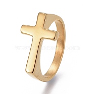 304 Stainless Steel Finger Rings, Cross, Golden, Size 10, 20mm(RJEW-O032-12G-20mm)