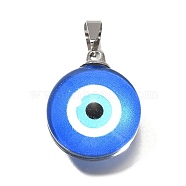 Flat Round 201 Stainless Steel Acrylic Pendants, Evil Eye, 24.5x19.5x12mm, Hole: 5.5x4mm(STAS-U036-01P-01)