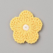 Two Tone Polyester Knitted Ornament Accessories, for DIY Sewing Crafts, Flower, Gold, 25~26x26~27x2mm(DIY-WH0308-416C)