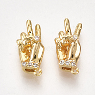 Brass Charms, with Cubic Zirconia, Hand, Clear, Nickel Free, Real 18K Gold Plated, 13x6x4mm, Hole: 0.6mm(KK-S350-233G)