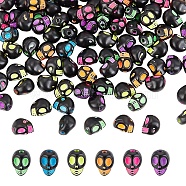 500Pcs Opaque Black Acrylic Beads, Craft Style, Skull, Mixed Color, 9.5x7.5x8mm, Hole: 1.8mm(MACR-AR0001-13)