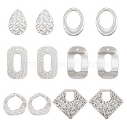 DIY Jewelry Making Finding Kit, Including 12Pcs 6 Styles 304 Stainless Steel Pendants & Linking Rings, Teardrop & Oval & Diamond & Rectangle & Wave Ring, Stainless Steel Color, 17.5~35x16.5~40x0.7~3.5mm, Hole: 0.9~1.6mm, 12Pcs/box(STAS-TA0001-94)