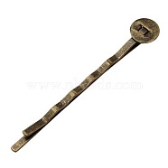 Antique Bronze Iron Hair Bobby Pin Findings, Size: about 2mm wide, 52mm long, 2mm thick, Tray: 8mm in diameter, 0.5mm thick.(X-PHAR-Q017-2)