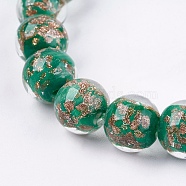 Handmade Gold Sand Lampwork Beads, Round, Dark Green, 11~12mm, Hole: 1~2mm(LAMP-K029-08I)