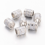 Enamel Alloy European Beads, Cadmium Free & Lead Free, Large Hole Column Beads, Platinum Plated, White, White, 8.5x7mm, Hole: 5mm(EA8640-4)