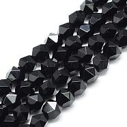 Natural Black Onyx Beads Strands, Star Cut Round Beads, Faceted, Dyed, 7.5~8x6.5~7mm, Hole: 1.5mm, about 46pcs/strand, 15.5 inch(G-S149-02-8mm)