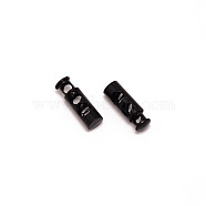 Alloy Spring Cord Locks, Double Hole Drawstring Stopper Fastener Buttons, Garment Accessories, Electrophoresis Black, 2.2x0.7x0.7cm, Hole: 4mm(FIND-WH0100-80EB)