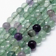 Natural Fluorite Beads Strands, Round, 4mm, Hole: 0.6mm, about 95pcs/strand,  14.76 inch(37.5cm)(G-I199-12-4mm)