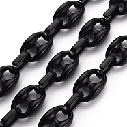 Handmade Opaque Acrylic Coffee Bean Chains, Oval, Black, Link: 27x17x9mm, Oval: 18.5x11.5x4.5mm, about 3.28 Feet(1m)/strand(CHAC-ZX0001-01D)