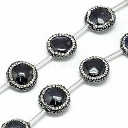 Natural Black Onyx Rhinestone Beads, Dyed, Flat Round, Black, 17~18x6mm, Hole: 1mm(G-Q487-01)