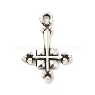 Tibetan Style Alloy Pendants, Religion Cross Charm, Antique Silver, 15.5x10.5x2mm, Hole: 1mm(PALLOY-Q450-01AS)