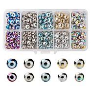 10 Colors Electroplate Glass Beads, Round with Evil Eye Pattern, Mixed Color, 185pcs/box(EGLA-LS0001-06)