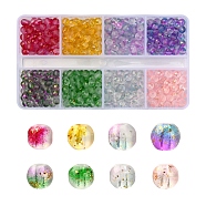 560Pcs 8 Colors Frosted Spray Painted Glass Beads Strands, with Golden Foil, Round, Mixed Color, 4~5mm, Hole: 0.9~1.2mm, 70Pcs/color(GLAA-YW0001-39)
