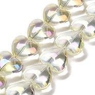 Electroplate UV Plating Glass Beads Strands, Iridescent, Heart, Lemon Chiffon, 12.2x15x8mm, Hole: 1mm, about 50pcs/strand, 23.62''(60cm)(EGLA-B008-01A-FR06)