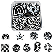 20Pcs 10 Style Opaque Acrylic Pendants, Black & White, Mix Shaped, Black, 2pcs/style(SACR-FH0001-02)