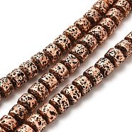 Electroplated Natural Lava Rock Beads Strands, Rondelle, Copper Plated, 6x7mm, Hole: 1mm, about 67~68pcs/strand, 15.35~15.63 inch(39~39.7cm)(G-G984-10R)