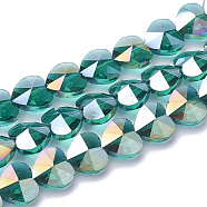 Electroplate Glass Beads, AB Color Plated, Faceted, Heart, Light Sea Green, 10x10x6.5mm, Hole: 1mm(X-EGLA-Q091-10mm-A08)