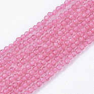 Electroplate Transparent Glass Beads Strands, Faceted, Round, Hot Pink, 2x2x2mm, Hole: 0.5mm, about 198pcs/Strand, 14.57 inch(37cm) (EGLA-N002-03G)