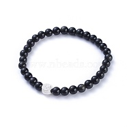 Feng Shui Natural Obsidian Beaded Stretch Bracelets, with 925 Sterling Silver Beads and Jewelry Box, Flat Round with Yin Yang, 2-1/8 inch(55mm)(BJEW-JB05021-01)