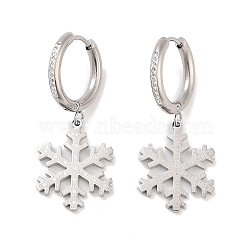 Christmas Snowflake 304 Stainless Steel Dangle Earrings, Rhinestone Hoop Earrings for Women, Stainless Steel Color, 34x17mm(EJEW-L283-090P)