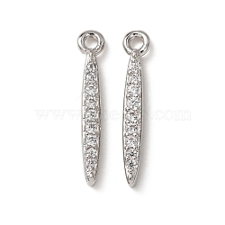 Brass Micro Pave Clear Cubic Zirconia Pendants, Long-Lasting Plated, Rack Plating, Stick Charms, Platinum, 16.5x3x2mm, Hole: 1.2mm(KK-C253-08P)