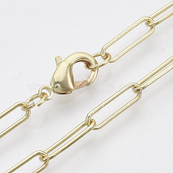 Brass Round Oval Paperclip Chain Necklace Making, with Lobster Claw Clasps, Light Gold, 18.3 inch(46.5cm), Link: 12x3.5x0.8mm(MAK-S072-04A-LG)