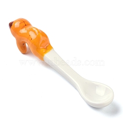 Porcelain Cat Animal Hanging Spoons, Orange, 109~111x22~23x28~29mm(AJEW-A029-01D)