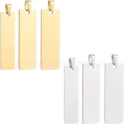 6Pcs 6 Styles Ion Plating(IP) 304 Stainless Steel Pendants, Laser Cut, Stamping Blank Tag, Rectangle, Mixed Color, 41~140x10~15x1.4mm, Hole: 6mm, 1pc/style(STAS-UN0033-22)