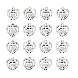 304 Stainless Steel Charms, Stamping Blank Tag, Heart with Heart, Stainless Steel Color, 13.8x12.8x1mm, Hole: 2mm(STAS-Q201-T174)