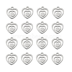 Non-Tarnish 304 Stainless Steel Charms, Stamping Blank Tag, Heart with Heart, Stainless Steel Color, 13.8x12.8x1mm, Hole: 2mm(STAS-Q201-T174)