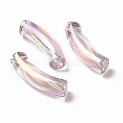 UV Plating Transparent Rainbow Iridescent Acrylic Beads, Curved Tube, Lilac, 32~33x10x8mm, Hole: 1.6mm(OACR-A016-01L)