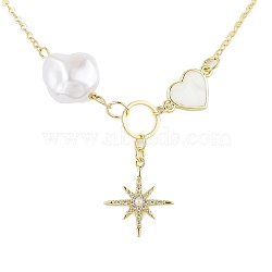 Brass Pendants Necklaces, with Pearl, Jewely for Women, Star, Golden, 18.78 inch(47.7cm)(NJEW-JN04846)