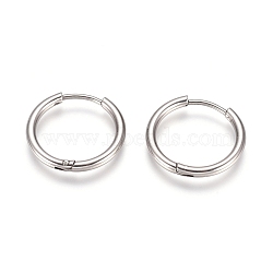 Tarnish Resistant 304 Stainless Steel Huggie Hoop Earrings, with 316 Surgical Stainless Steel Pin, Ring, Stainless Steel Color, 18x2mm, 12 Gauge, Pin: 0.9mm(EJEW-G272-02-14mm-P)